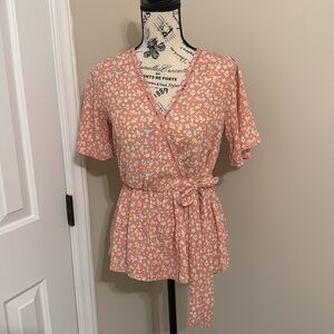 Blush Pink Side Tie V-Neck Blouse